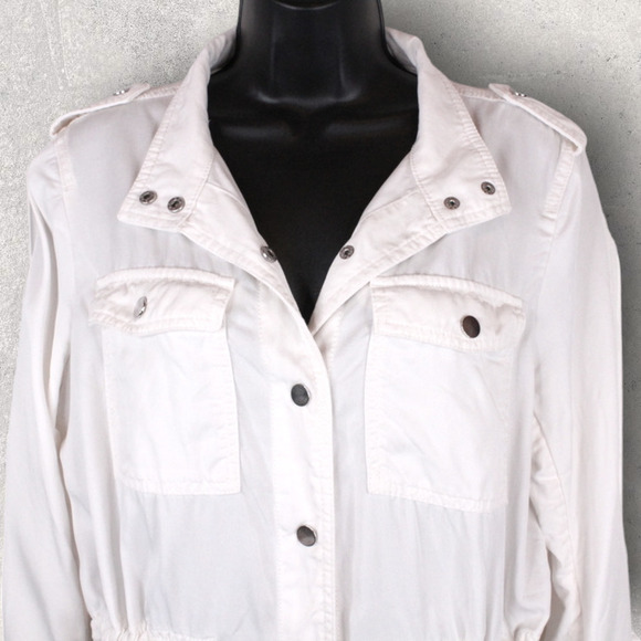 LOFT Utility Jacket Snap Button Drawstring in White Women's Size Small - Picture 5 of 15
